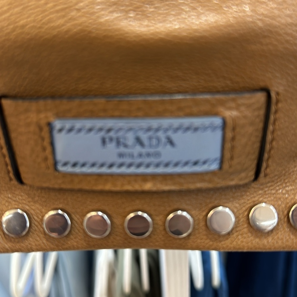 Prada etiquette small leather studded. Tan crossbody - Picture 6 of 8